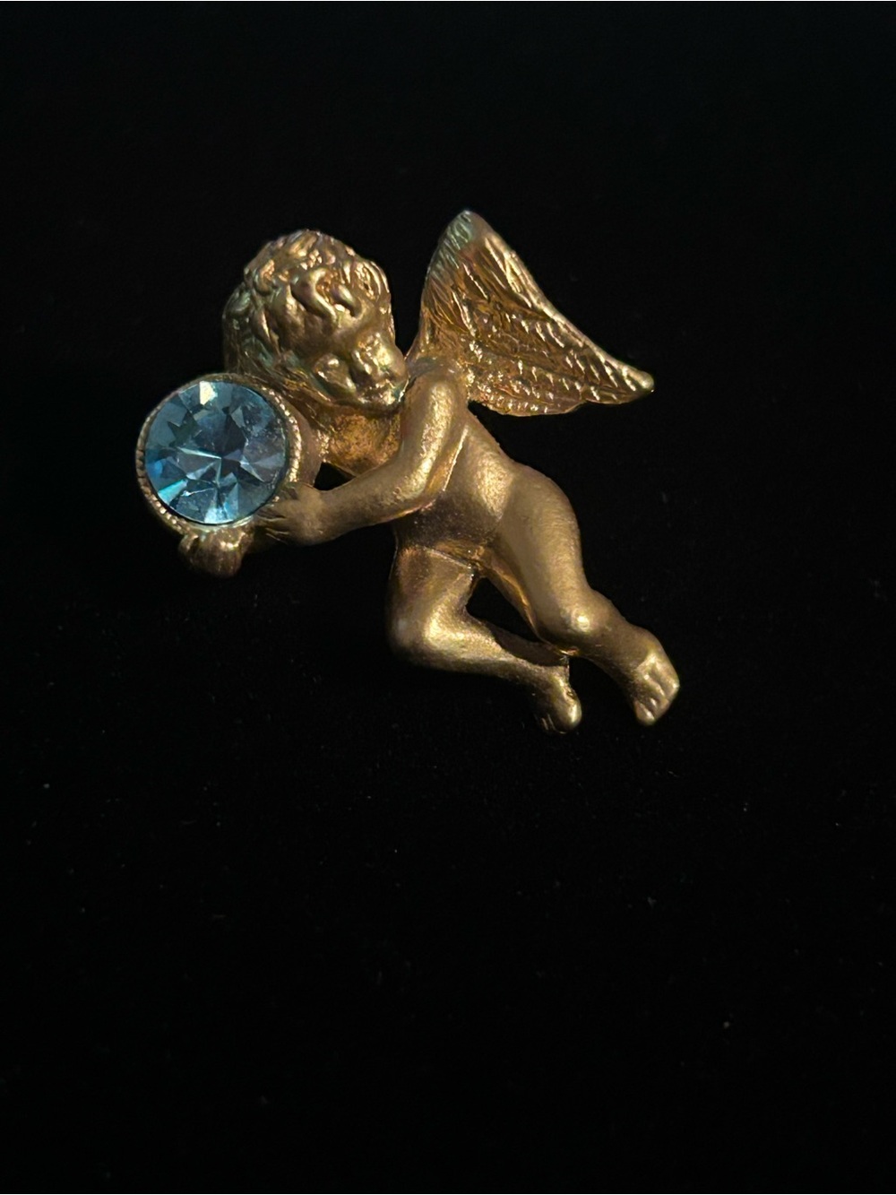 Avon Gold Cherub Brooch with Blue Birthstone Accent